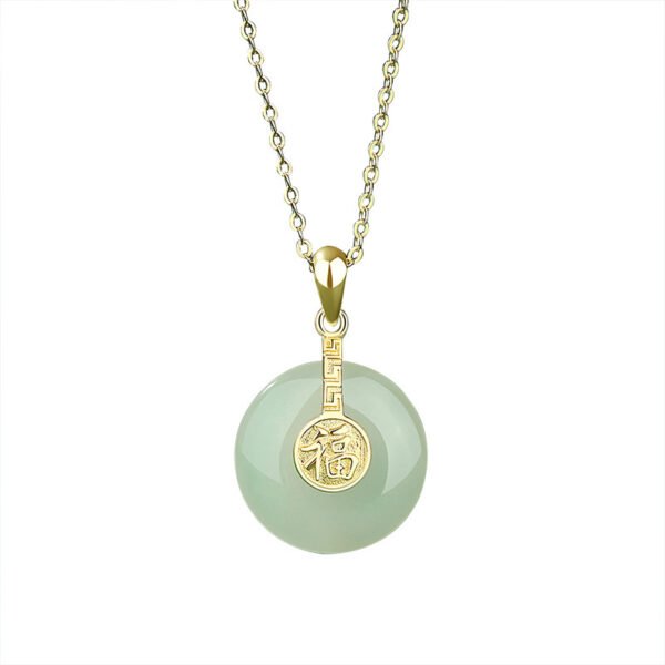 The New Nafu Peace Button And Field Jade Necklace Female Retro Chinese Style Fu Character 18K Gold Collarbone Chain Country Tide Sterling Silver - Image 2