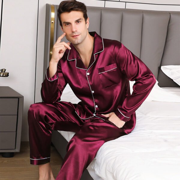 Ice Silk Men's Long Sleeve Loose Plus Size Pajamas Suit - Image 5