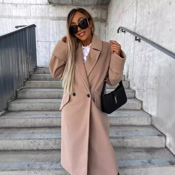 Suit Collar Double Breasted Woolen Coat - Image 4