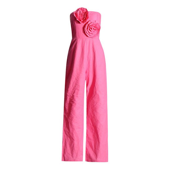 Stitching Flower Tube Top High Waist Slimming And Wide Leg Jumpsuit - Image 4