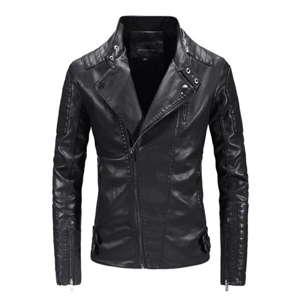 Trendy Leather Jacket Men's Fleece-lined PU Jacket - Image 2