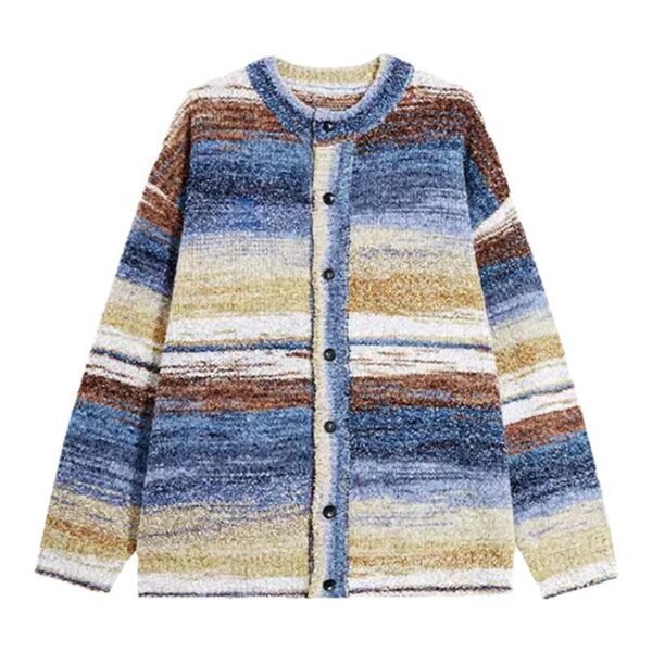 Contrast Color Striped Cardigan Sweater - Image 5