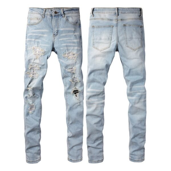 Men's Ripped Denim Casual Trousers Slightly Elastic - Image 6