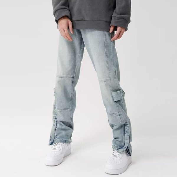 American-style Split Zipper Retro Wide Leg Straight Light Color And Water Scrubbing Jeans - Image 2