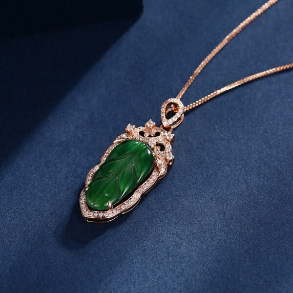 Jadeite Necklace With Gold Inlaid Branches And Jade Leaves - Image 2
