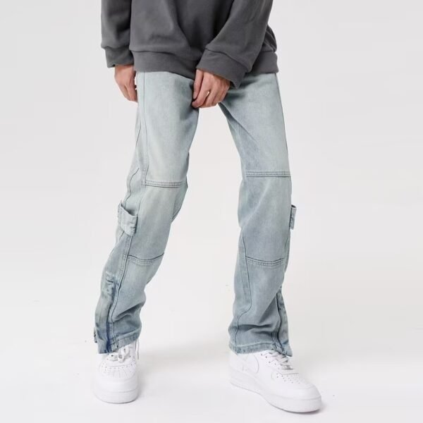 American-style Split Zipper Retro Wide Leg Straight Light Color And Water Scrubbing Jeans - Image 3