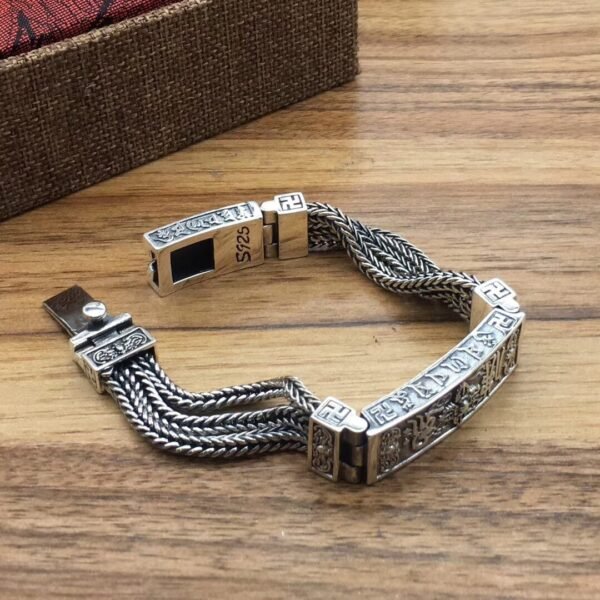 S925 Sterling Silver Men's Vintage Bracelet Six Words Mantra - Image 3