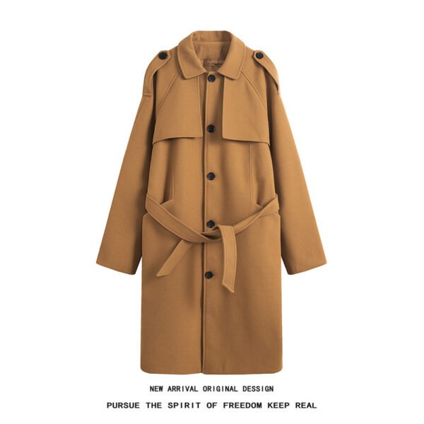 Men's Solid Color Mid-length Woolen Coat - Image 6