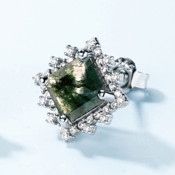 Light Luxury Green Moss Square Water Plants Agate Stud Earrings - Image 3