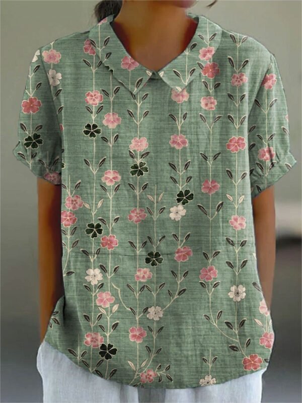 Shirt Women's Short Sleeve Creative Retro Floral - Image 2