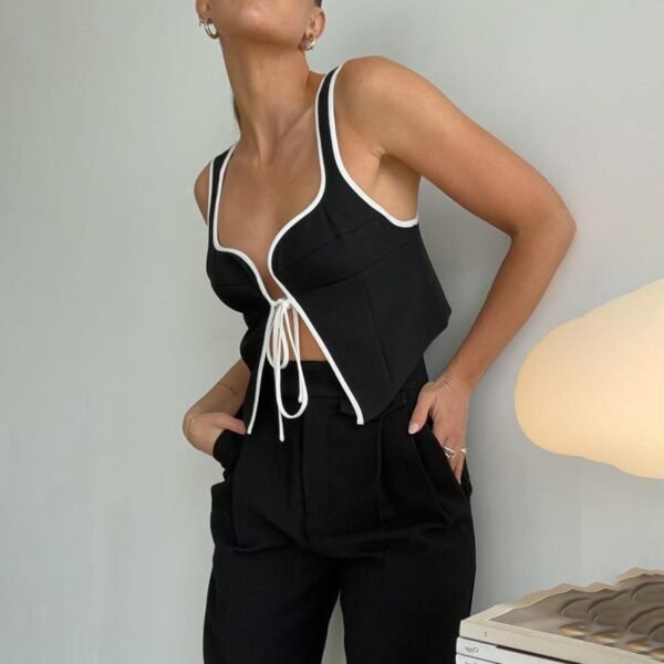Pure Black Elegant Shoulder Strap Vest Design Beautiful Back - Image 2