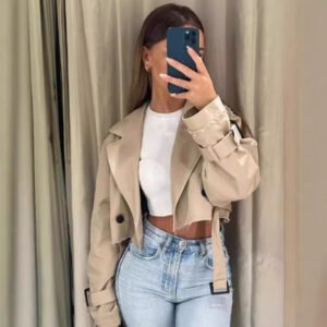 Long Sleeve Short Casual Solid Color Trench Coat