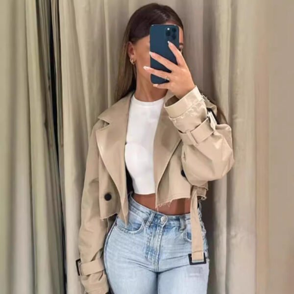 Long Sleeve Short Casual Solid Color Trench Coat