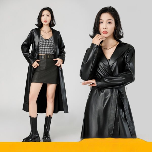 Extra Long Bathrobe Leather Wind Coat Women's Leather Jacket - Image 2
