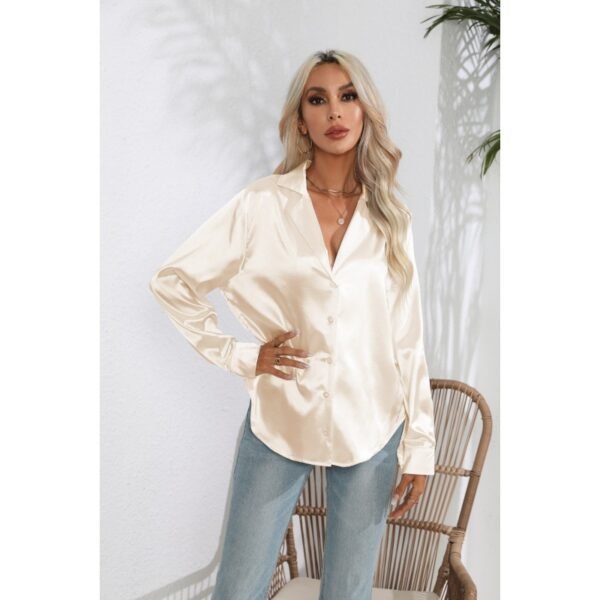 Suit Collar Satin Shirt For Women - Image 3