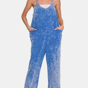 Zenana Washed Spaghetti Straps Overalls With Pockets