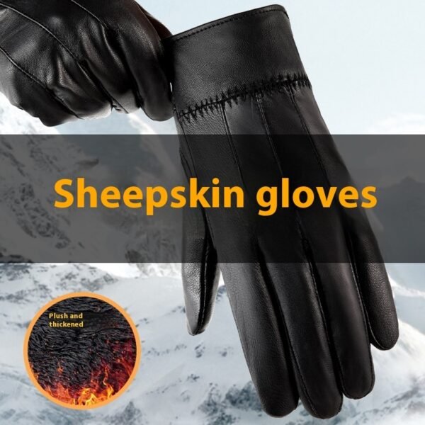 Genuine Leather Gloves For Men Women Fleece Lined Padded Warm Keeping Sheepskin Gloves - Image 2