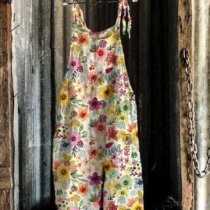 Vintage Print Wide Leg Women's Jumpsuit