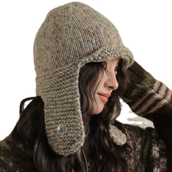 Retro Face-looking Small Mixed Color Woven Knitted Earmuffs Hat - Image 5