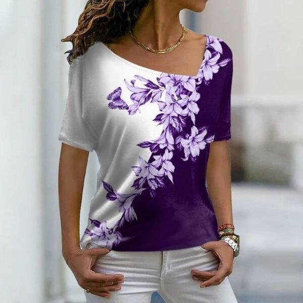 Women's Fashion Asymmetric V-neck T-shirt - Image 8