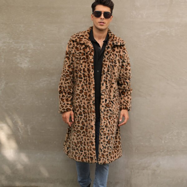 Men's Square Collar Imitation Fur Long Coat Overcoat - Image 6