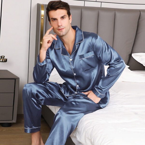 Ice Silk Men's Long Sleeve Loose Plus Size Pajamas Suit - Image 6