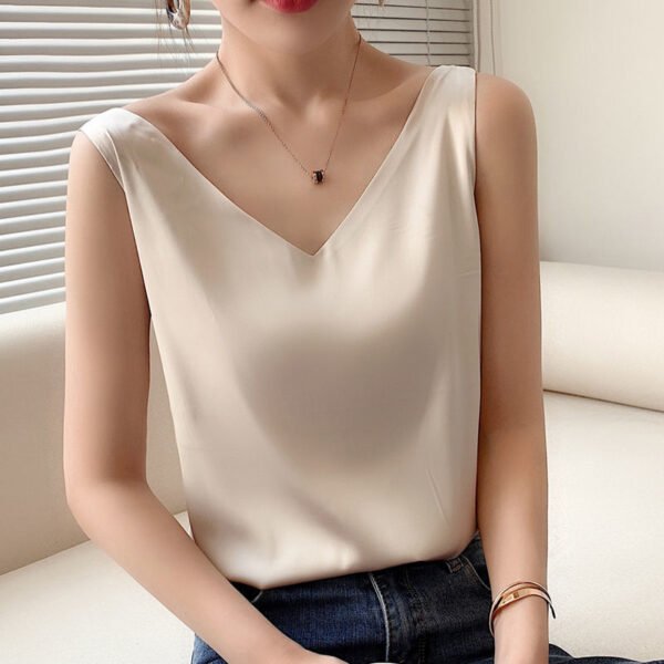 Sleeveless Silk Satin Ladies Camisole Bottoming Shirt - Image 7
