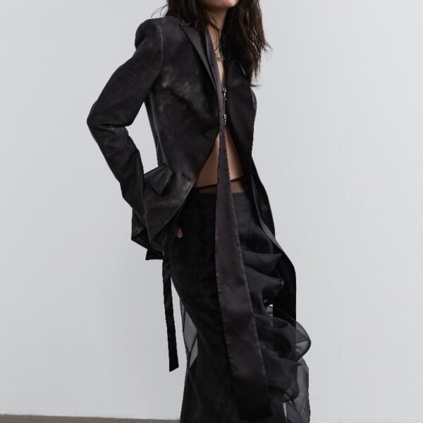 Dark Punk Smoked Ink Dyed PU Leather Fake Two Pieces - Image 5