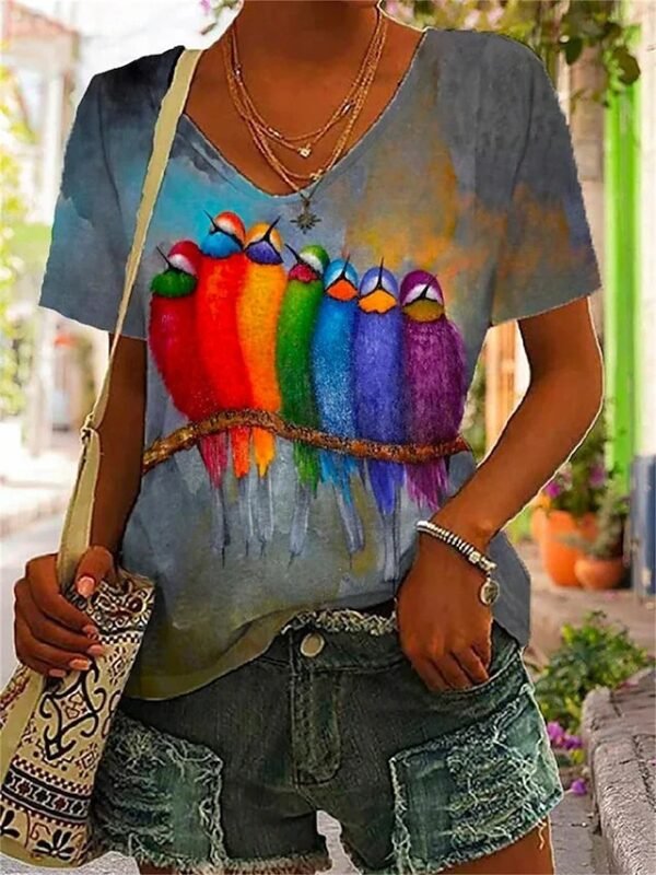 V-neck Woodpecker 3D Digital Women's Printed Wear - Image 2