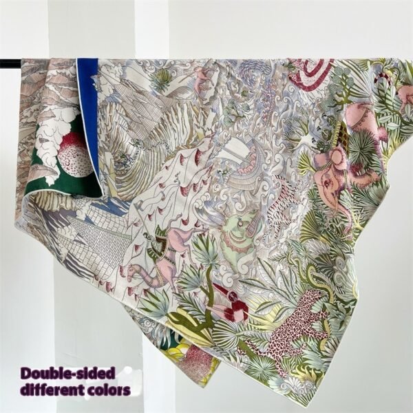 Tropical Rainforest FINSBURY Double-sided Different Color Silk Wool Large Kerchief - Image 9