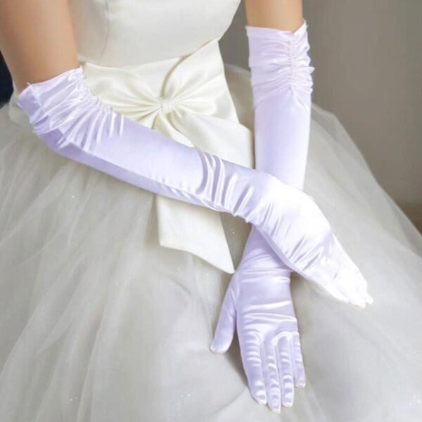 Double-row Beaded Satin Sun Protection Scar Cover Up Oversleeve Bridal Wedding Gloves - Image 5