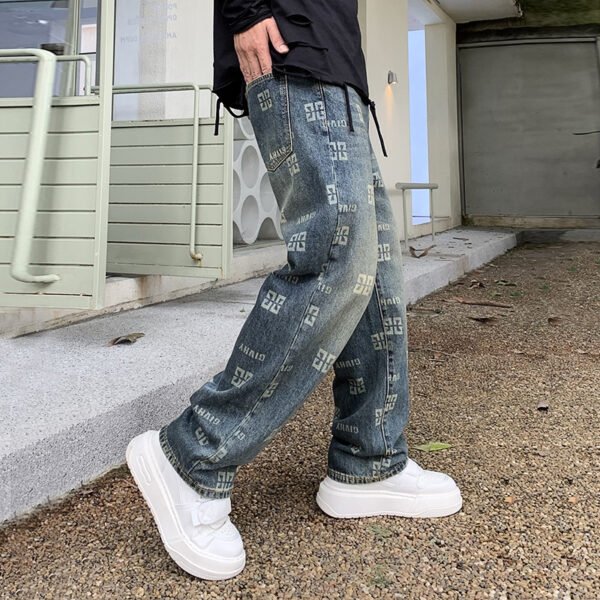 Men's Printed Jeans Straight Fashion Loose Casual Pants - Image 4
