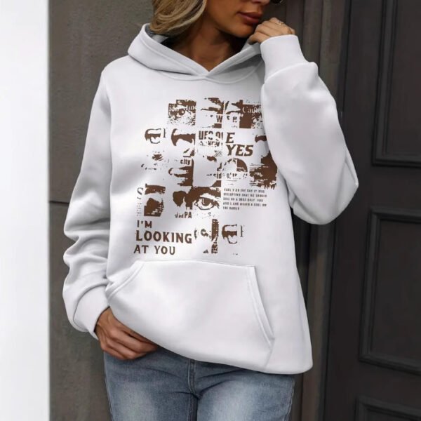 Color Pattern Printed Drawstring Hooded Sweater - Image 5