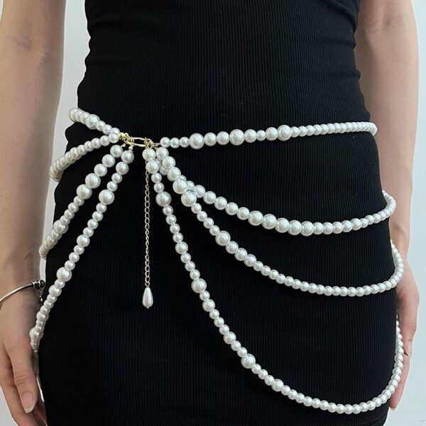 Multi-layer Pearl Waist Chain Female Tassel Belt Dress Sweater - Image 4