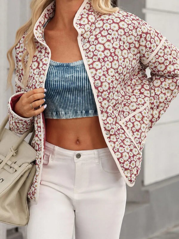 Autumn And Winter Cotton Printed Contrast Color Women's Cotton Coat - Image 2