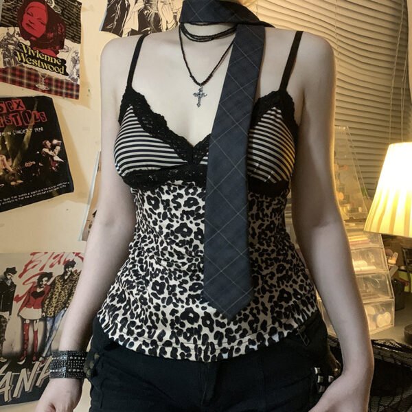 INS Hot Girl Sexy Leopard Lace Splicing Sling - Image 3