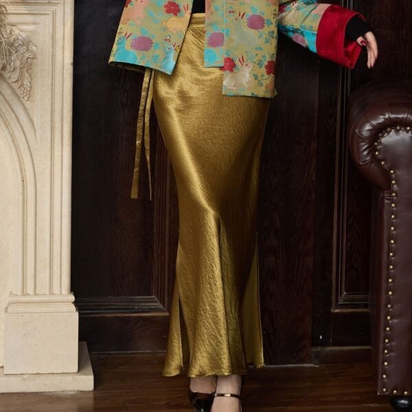 New Chinese Skirt Acetate Fabric Gilding Skirt Fishtail Skirt Slim Fit Long Dress - Image 5