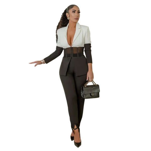 Suit Color Contrast Patchwork Casual Two-piece Suit Autumn - Image 5