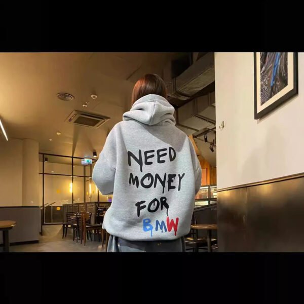 Hooded Sweater Simple Style Design Letter Print Loose All-matching Top - Image 4
