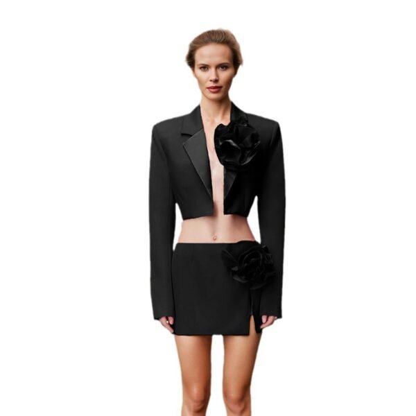 Autumn New High-grade V-neck Three-dimensional Flowers Suit - Image 2
