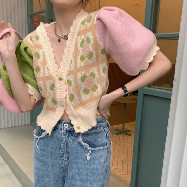 Design Sense Niche Chic V-neck Short Sleeve Knitted Ice Silk Cardigan - Image 7
