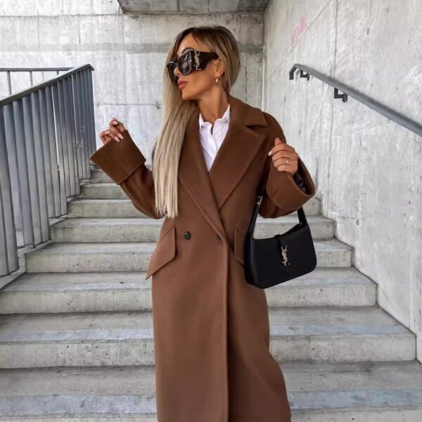 Suit Collar Double Breasted Woolen Coat - Image 2