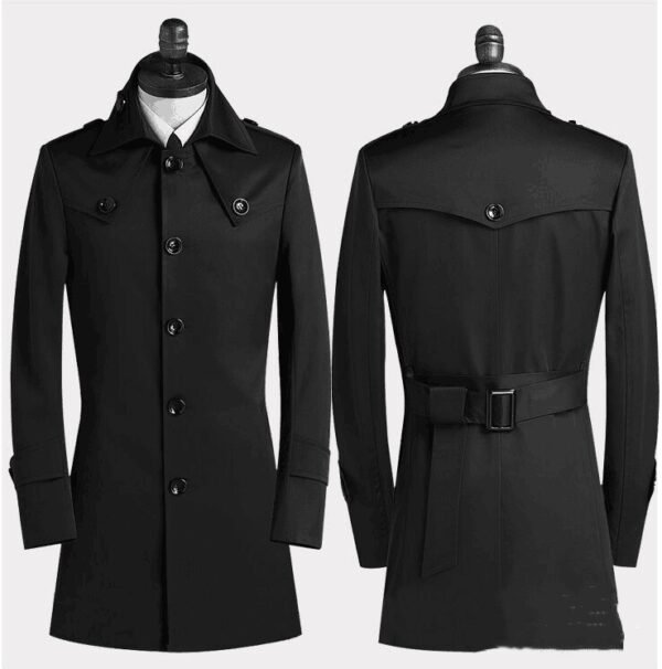 Men's Lapel Trench Coat Korean Version Slim Single Breasted Medium Length - Image 4