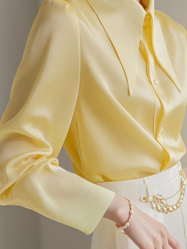 French Light Ripe Yellow Big Pointed Collar Long Sleeve Shirt - Image 4