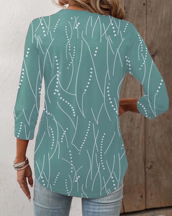 Women's Casual Button Geometric Printed Long-sleeved T-shirt - Image 4