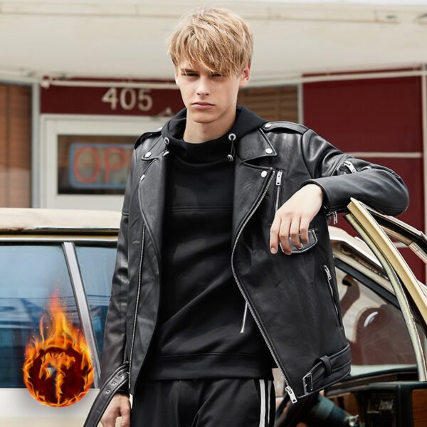 Spring And Autumn New Fleece And Thick Leather Jacket Fashion Brand - Image 2