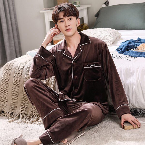 Double-sided island velvet couple pajamas - Image 2
