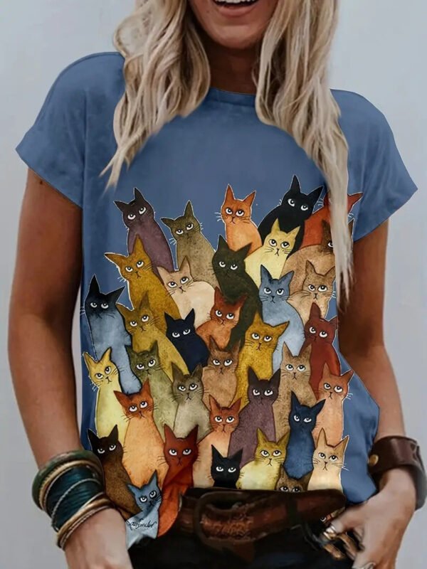 Multicolor Printing Round Neck Short Sleeve T-shirt - Image 6