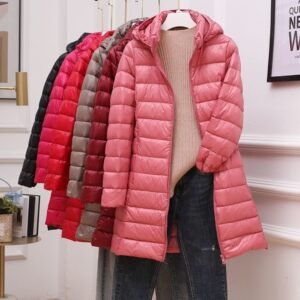 Women's Mid-Length Down Jacket – Hooded & Detachable Hat