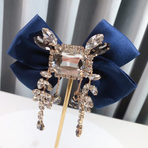 Solid Color Rhinestone Retro British Style Bow - Image 3